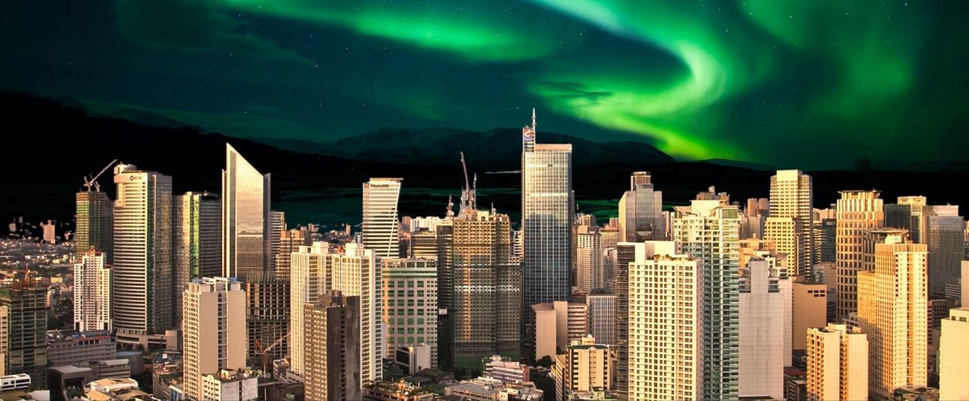 Makati skyline with Northern Lights